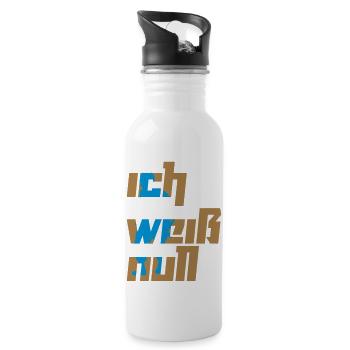 Ich weiß null Geschenkidee Motto Schriftzug - Trinkflasche mit integriertem Trinkhalm - Weiß - Rechts