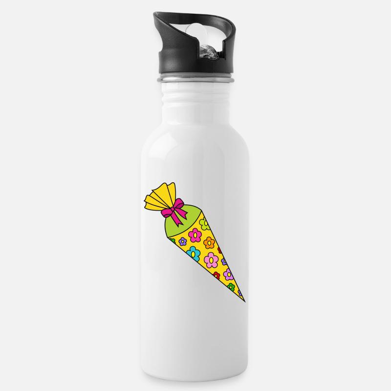 Schultüte Zuckertüte - Trinkflasche mit integriertem Trinkhalm - Weiß