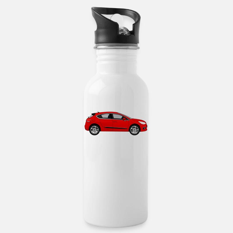 Rotes Auto - Trinkflasche mit integriertem Trinkhalm - Weiß