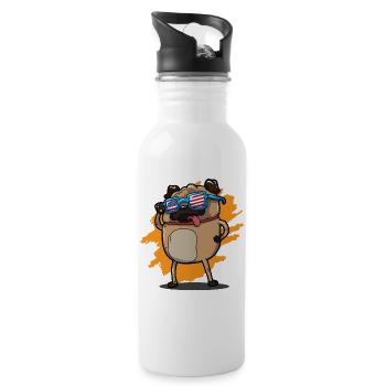 Patriotic Saluting USA Flag Pug - Water bottle with straw - white - Right