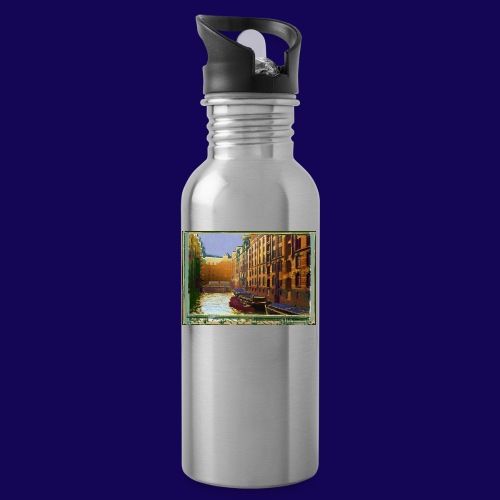 Hamburg Speicherstadt als Künstler-Impression - Trinkflasche mit integriertem Trinkhalm