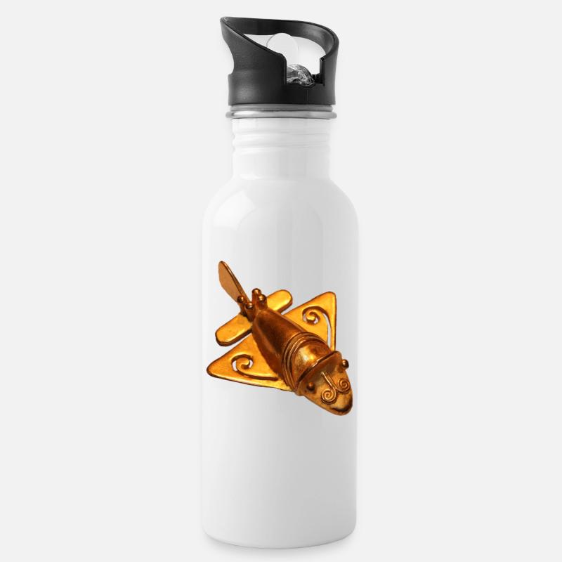 Goldflieger 1 - Ein Jahrtausende altes Flugzeug? - Trinkflasche mit integriertem Trinkhalm - Weiß