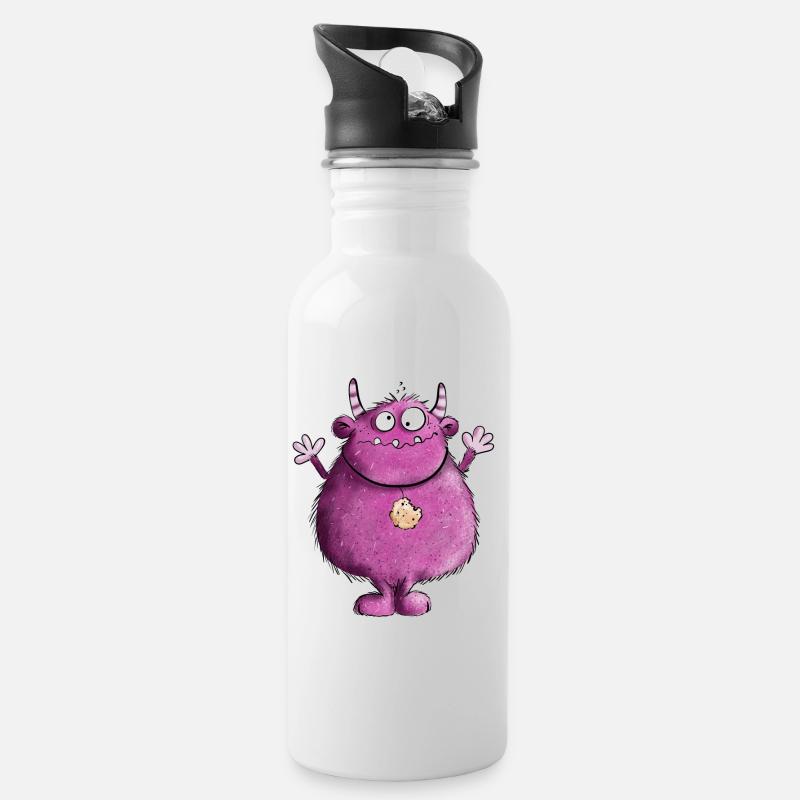 Pink Monster I Keks I Lustiges Geschenk - Trinkflasche mit integriertem Trinkhalm - Weiß
