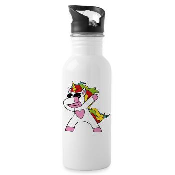 Cute Funny Cool Unicorn Unicorns fable - Water bottle with straw - white - Right