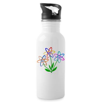 flower power, atom, atomic nucleus, flowers nuclear energy - Water bottle with straw - white - Right