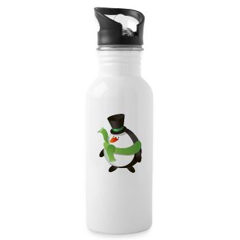 Weihnachtlich Pinguin - Trinkflasche mit integriertem Trinkhalm - Weiß - Rechts