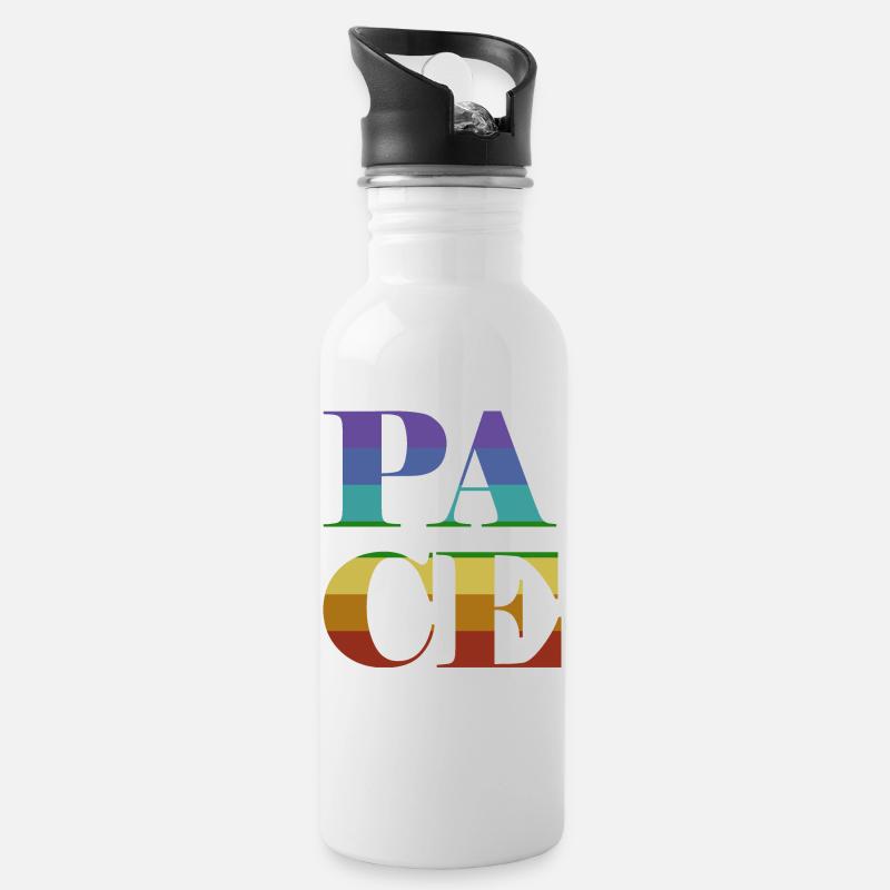 Pace in großen bunten Buchstaben - Trinkflasche mit integriertem Trinkhalm - Weiß