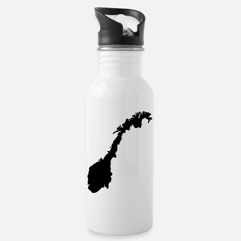 Norwegen - Trinkflasche mit integriertem Trinkhalm - Weiß