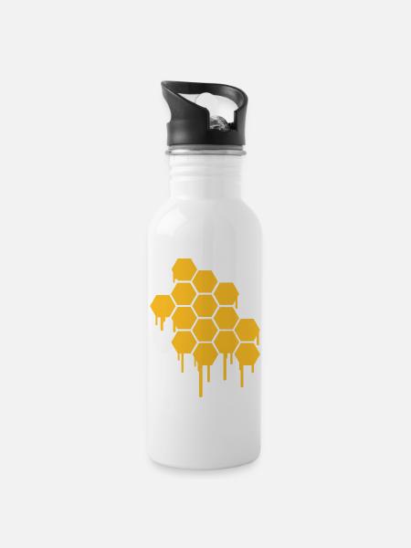 Honeycombs Pattern - Trinkflasche mit integriertem Trinkhalm - Weiß