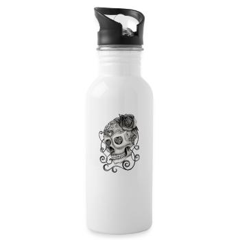 Tête de mort avec tatouage rose - Gourde avec paille intégrée - blanc - Droite