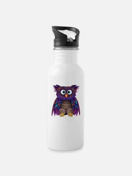 The colorful owl - Water bottle with straw - white
