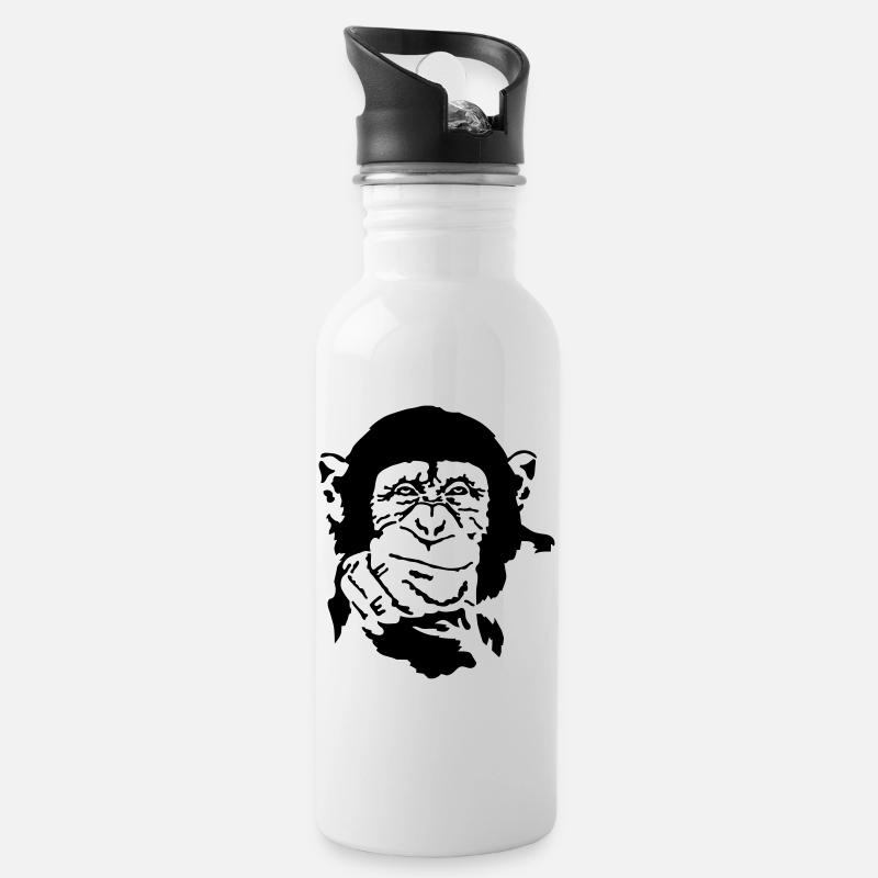Affe - Trinkflasche mit integriertem Trinkhalm - Weiß