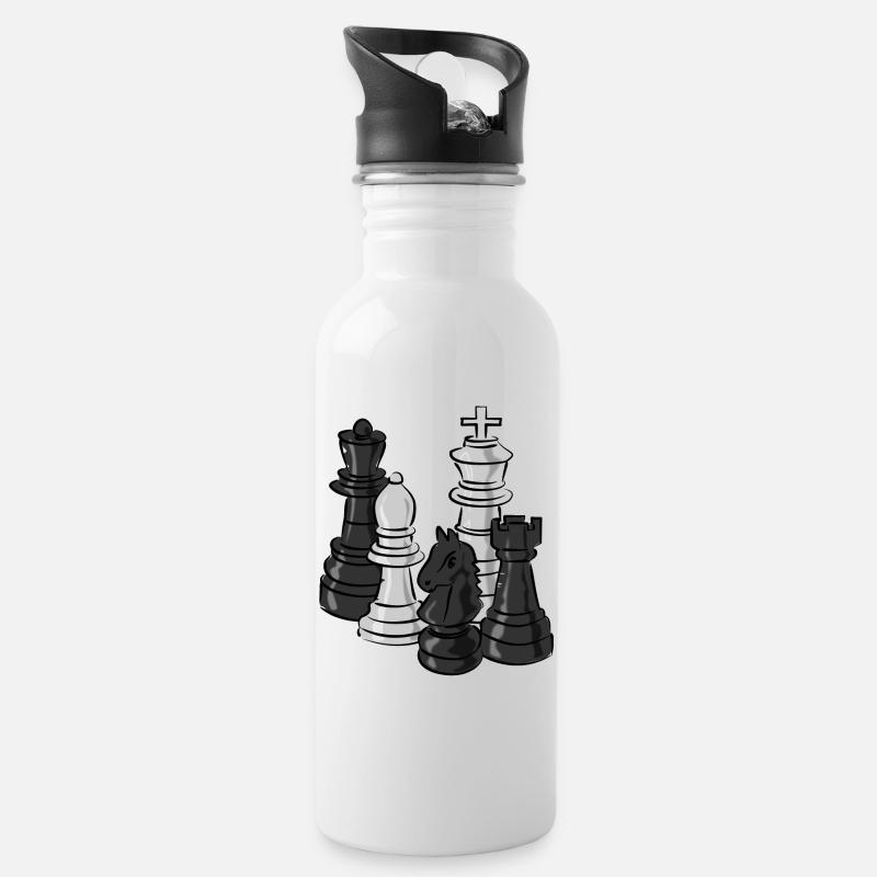 chess - Water bottle with straw - white