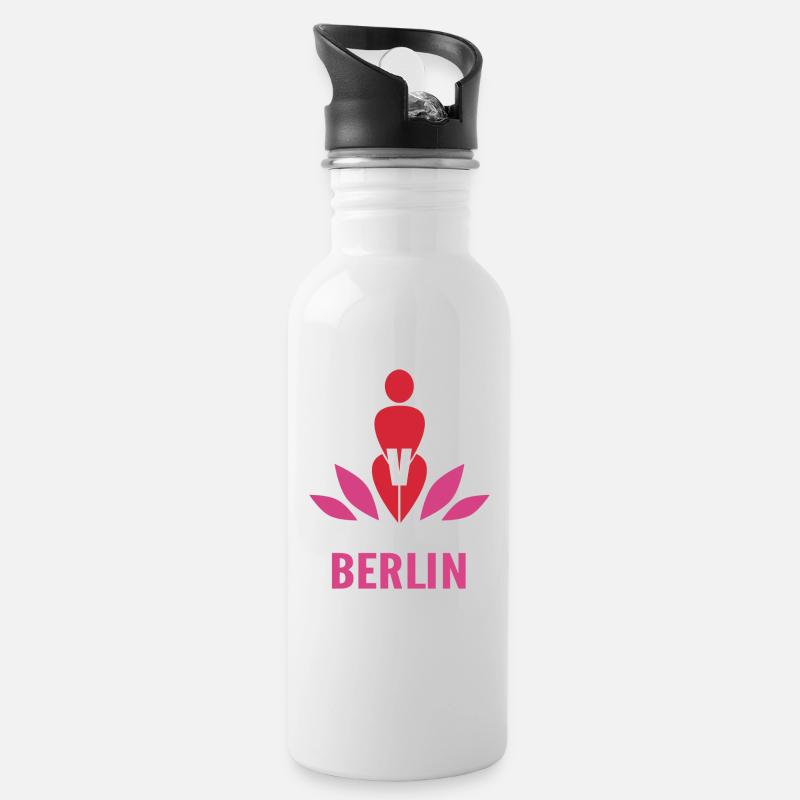 schwarzobr_logo_berlin - Trinkflasche mit integriertem Trinkhalm - Weiß