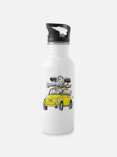 Elefantenrollschuh - Auto - Trinkflasche mit integriertem Trinkhalm - Weiß