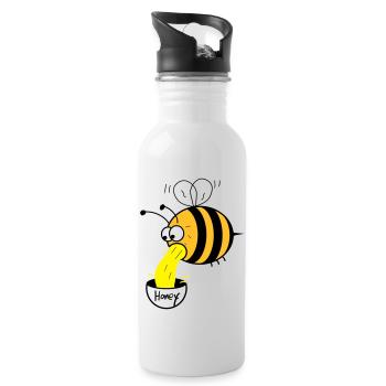 Biene kotzt Honig - Trinkflasche mit integriertem Trinkhalm - Weiß - Rechts