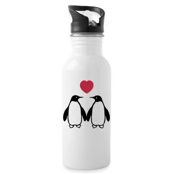 Verliebte Pinguine - Trinkflasche mit integriertem Trinkhalm - Weiß - Rechts