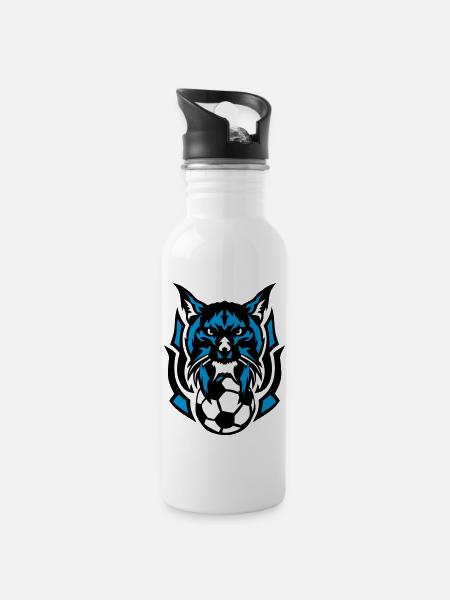 Fußball Luchs Wild Logo Tierverein - Trinkflasche mit integriertem Trinkhalm - Weiß