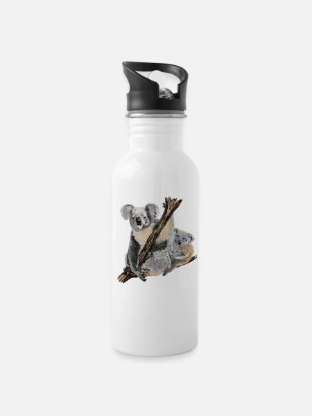 Koala - Trinkflasche mit integriertem Trinkhalm - Weiß