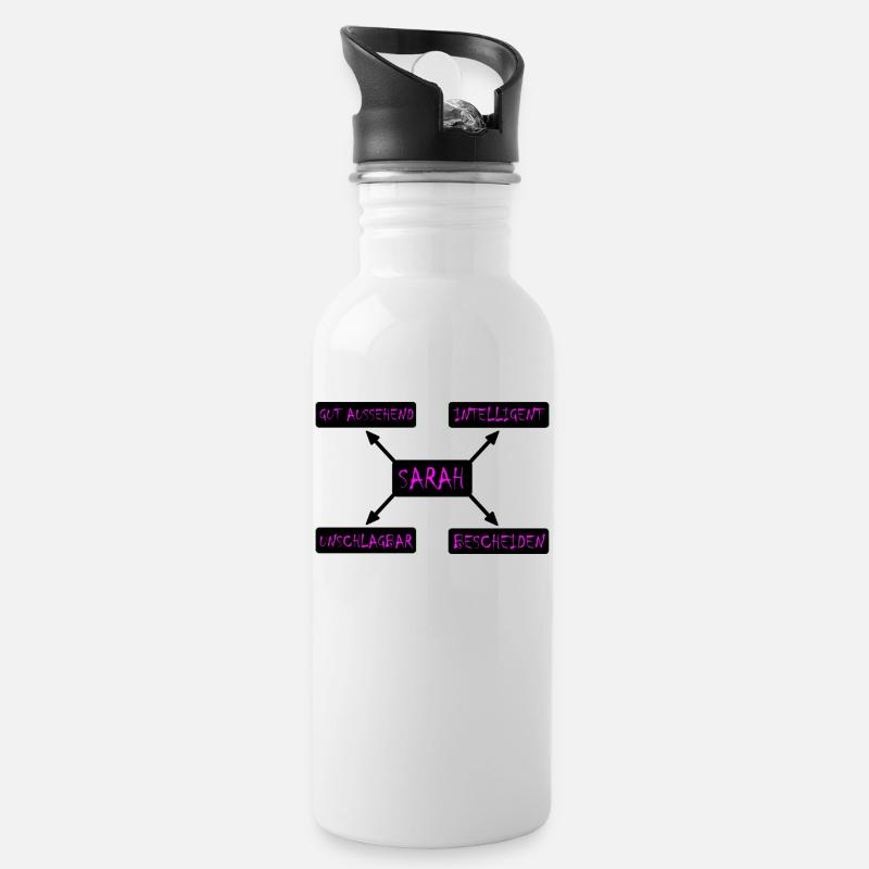 Sarah Geschenk für Sarah - Trinkflasche mit integriertem Trinkhalm - Weiß