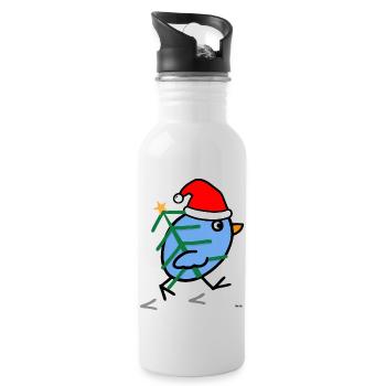 Vogel Weihnachten - Trinkflasche mit integriertem Trinkhalm - Weiß - Rechts