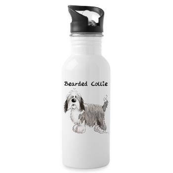 Happy Bearded Collie - Water bottle with straw - white - Right
