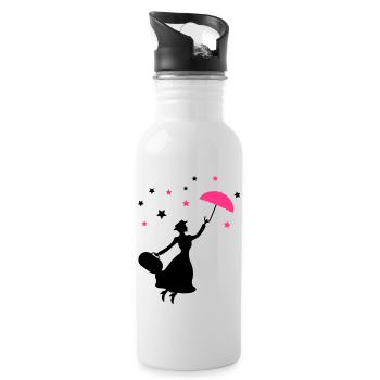 frau_regenschirm_02 - Trinkflasche mit integriertem Trinkhalm - Weiß - Rechts