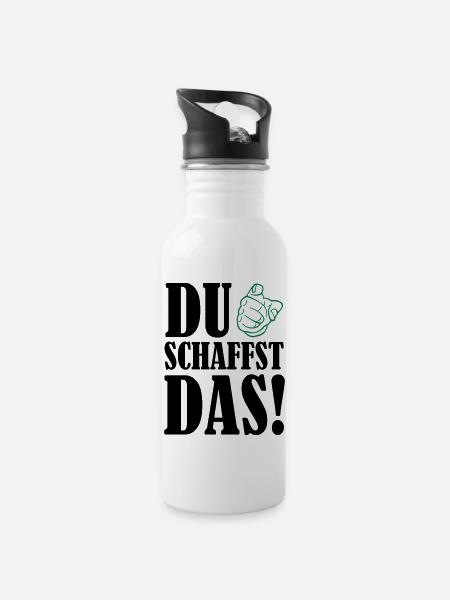 du_schaffst_das_02 - Trinkflasche mit integriertem Trinkhalm - Weiß