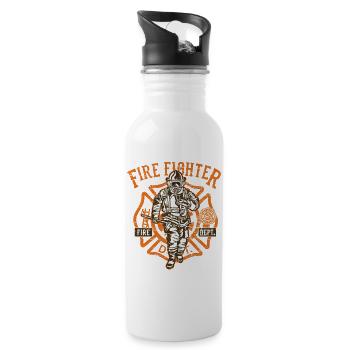 Feuerwehr T-Shirt Firefighter - Trinkflasche mit integriertem Trinkhalm - Weiß - Rechts