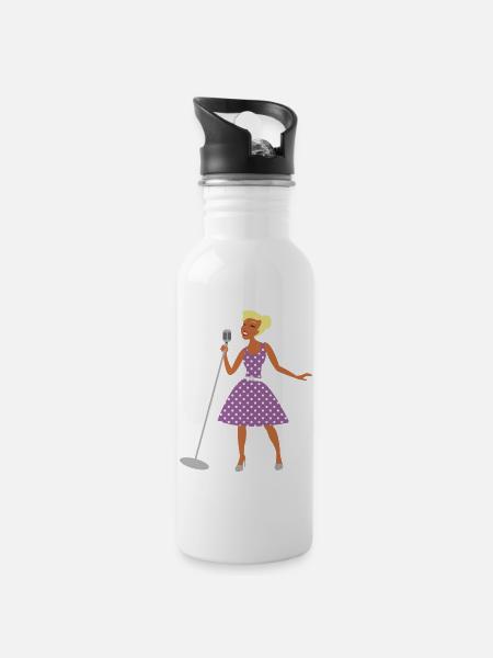 Sängerin Flat Design mit Mikrofon - Trinkflasche mit integriertem Trinkhalm - Weiß