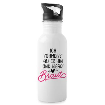 braut hochzeit spruch - Trinkflasche mit integriertem Trinkhalm - Weiß - Rechts
