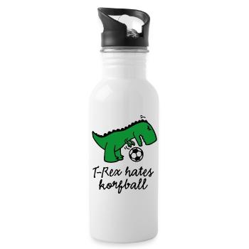 T-Rex hates korfball ball funny dinosaur cartoon - Water bottle with straw - white - Right