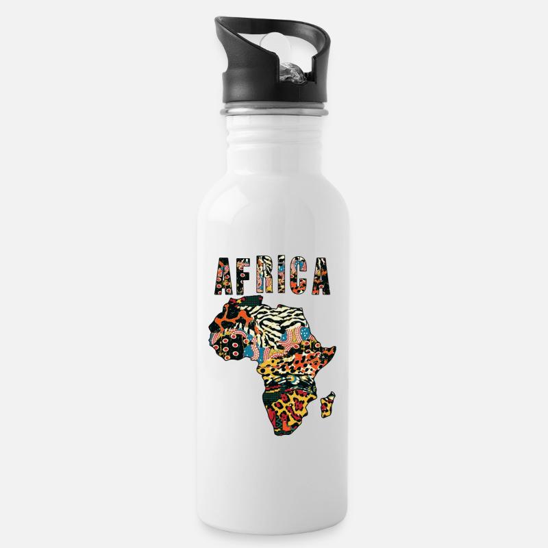 Africa - Water bottle with straw - white