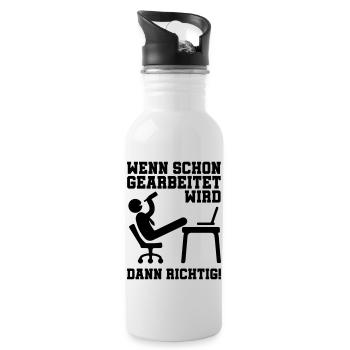 arbeiten wenn dann richtig - Trinkflasche mit integriertem Trinkhalm - Weiß - Rechts