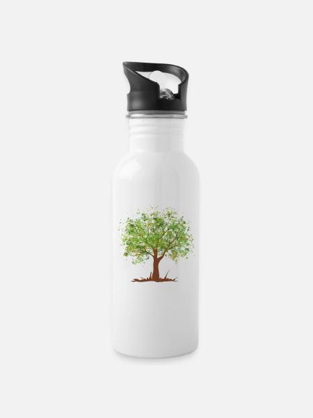 Sommer grüner Baum - Trinkflasche mit integriertem Trinkhalm - Weiß