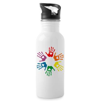 Lgbt Regenbogen Handabdrücke, Gay Pride - Trinkflasche mit integriertem Trinkhalm - Weiß - Rechts