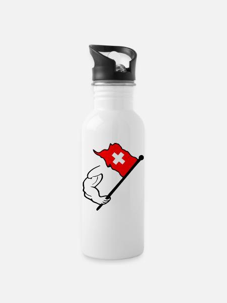 Drapeau suisse - Gourde avec paille intégrée - blanc