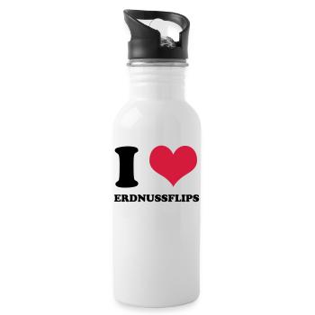 I Love Erdnussflips - Trinkflasche mit integriertem Trinkhalm - Weiß - Rechts