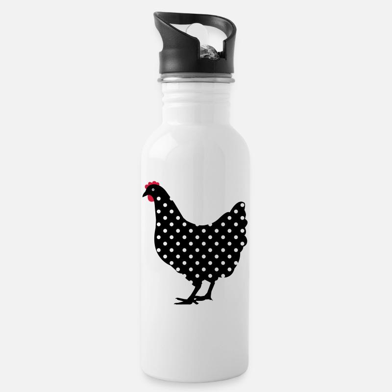 Huhn Henne gepunktet - Trinkflasche mit integriertem Trinkhalm - Weiß