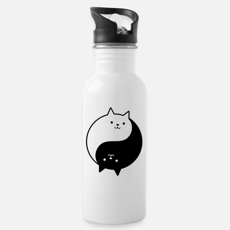 Chat Yin Yang - Gourde avec paille intégrée - blanc