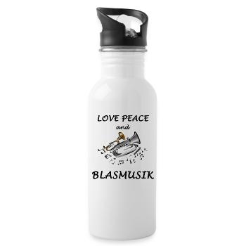 Love, Peace and Blasmusik - Trinkflasche mit integriertem Trinkhalm - Weiß - Rechts