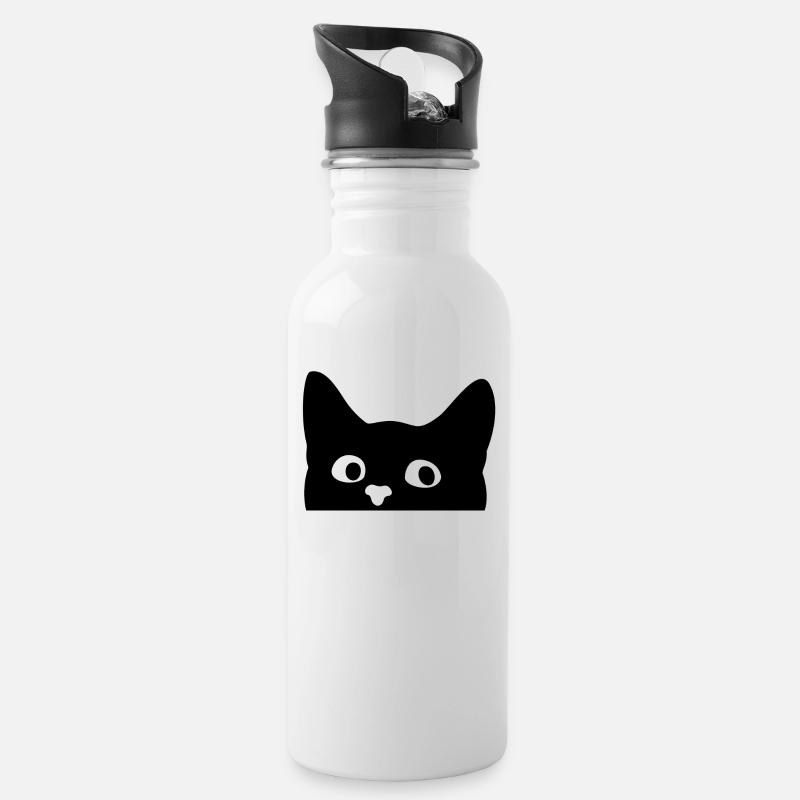Cat - Water bottle with straw - white