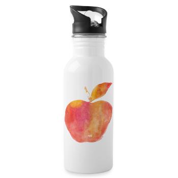 Red Apple Painted Watercolor Art Watercolor Red - Water bottle with straw - white - Right