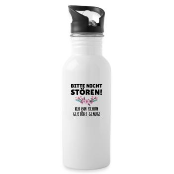 Bitte nicht stören! ich bin schon gestört genug! - Trinkflasche mit integriertem Trinkhalm - Weiß - Rechts