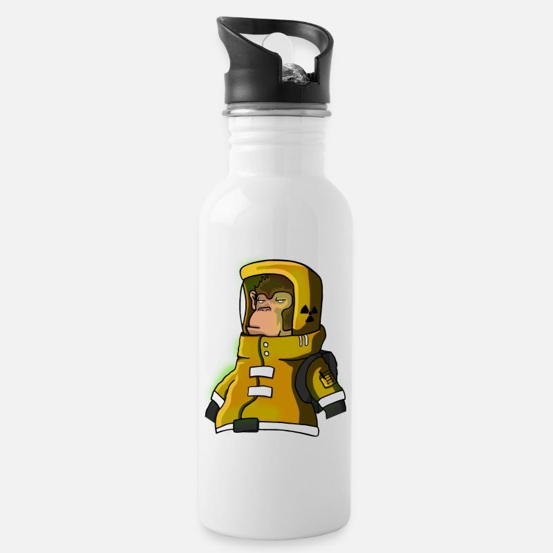 Monkeysta - Trinkflasche mit integriertem Trinkhalm - Weiß