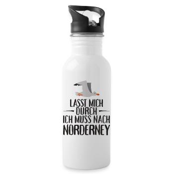 Lasst mich durch ich muss nach Norderney Möwe - Trinkflasche mit integriertem Trinkhalm - Weiß - Rechts