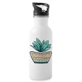 Succulent Pot Pattern - Water bottle with straw - white - Right