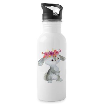 Tierkind Tier Baby Blumenkranz Kinder Wald Hasen - Trinkflasche mit integriertem Trinkhalm - Weiß - Rechts