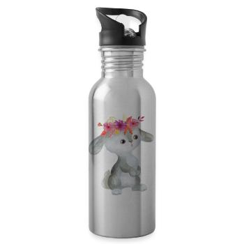 Tierkind Tier Baby Blumenkranz Kinder Wald Hasen - Trinkflasche mit integriertem Trinkhalm - Lightsilver - Rechts