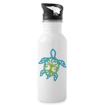 Blue and yellow sea turtle symbol - Water bottle with straw - white - Right